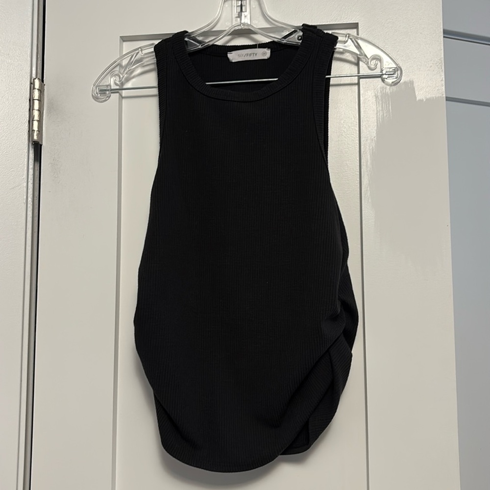 Six/fifty black ruched tank top size medium